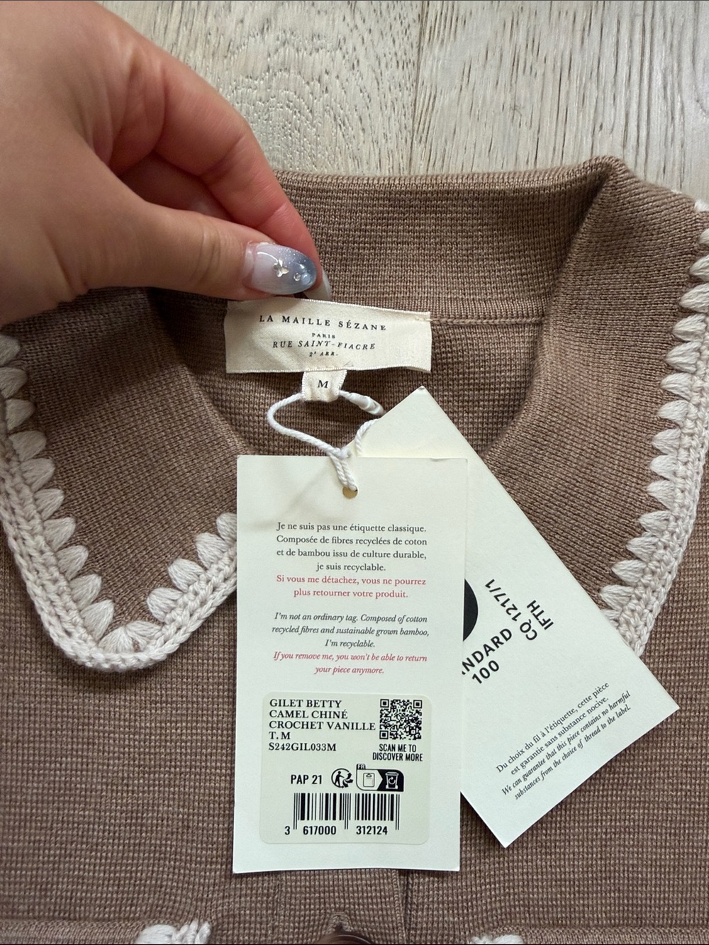 NWT betty cardigan mottled camel vanilla crochet size M sezane - Picture 7 of 14
